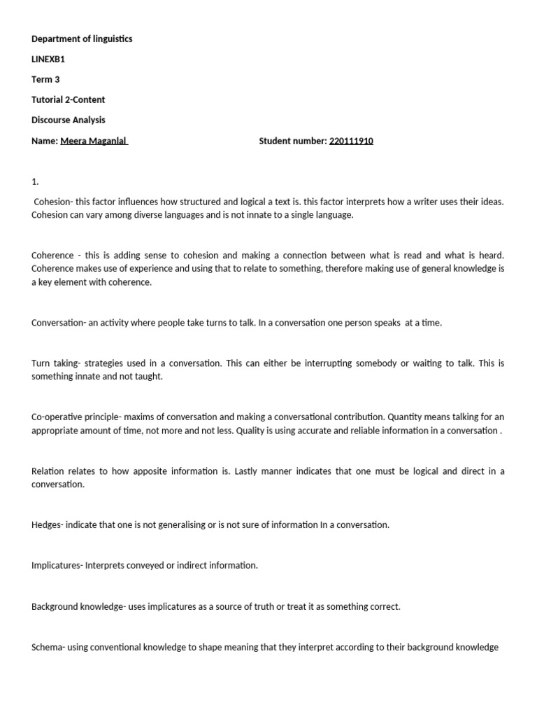 Content Worksheet Discourse Analysis | PDF | Linguistics | Knowledge