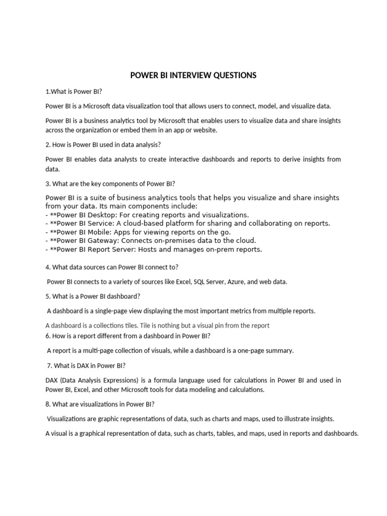 Power BI Interview Questions Overview | PDF | Microsoft Sql Server ...