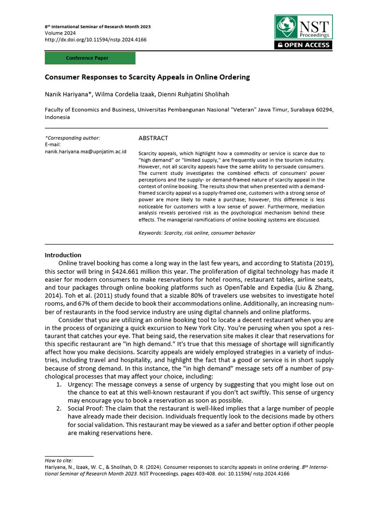 Consumer Reactions to Scarcity Appeals | PDF | Risk | Consumer Behaviour