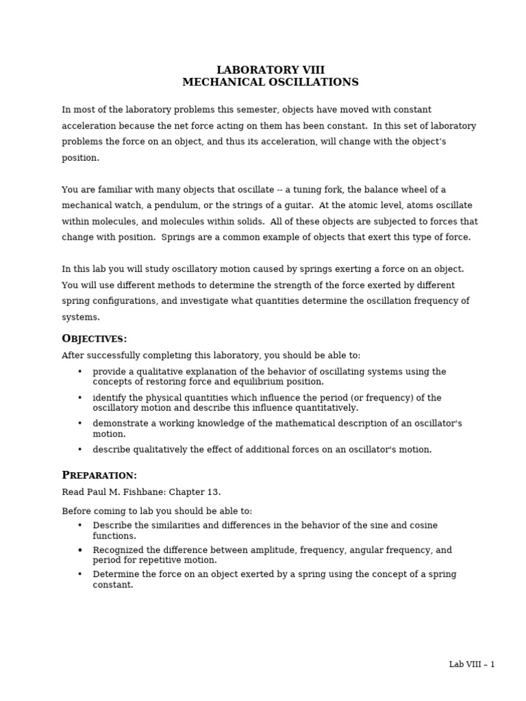 1301Lab8 | PDF | Force | Oscillation