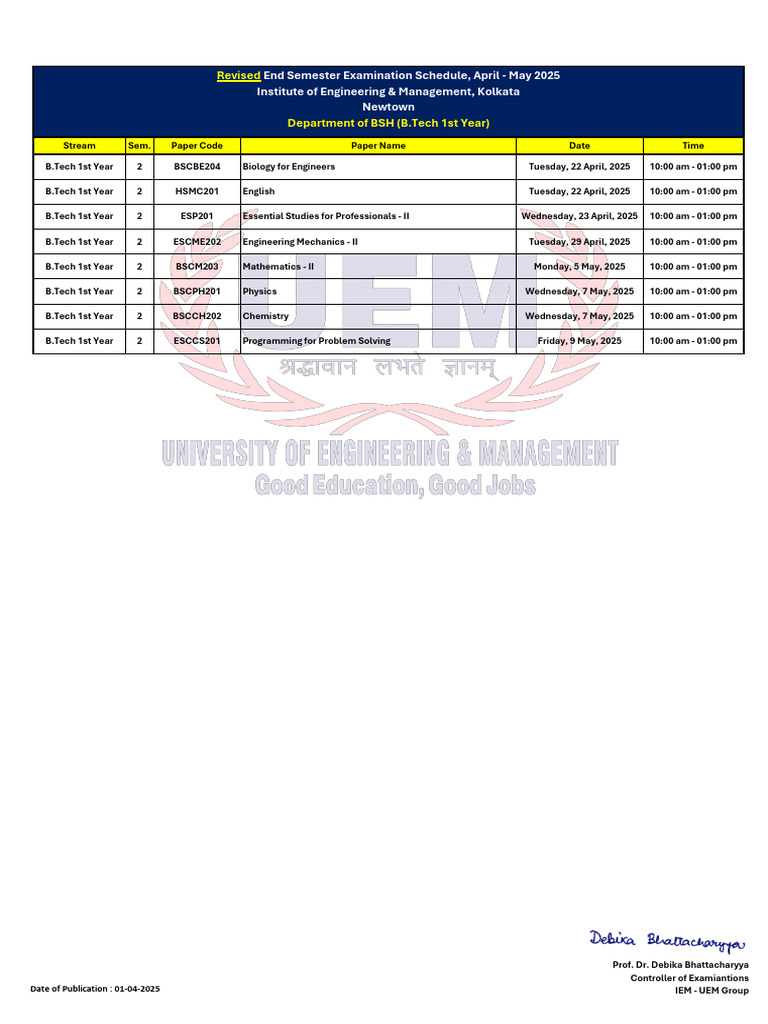 B.Tech End Semester Exam Schedule 2025 | PDF | Artificial Intelligence ...