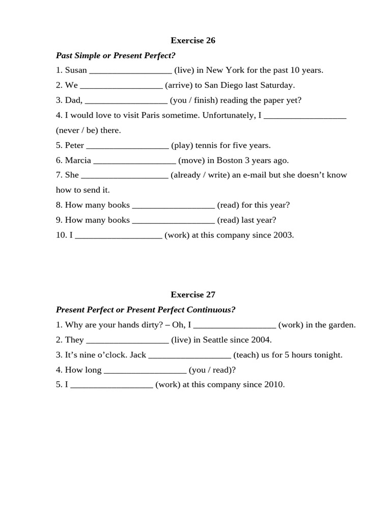 Past Simple vs Present Perfect Exercises | PDF