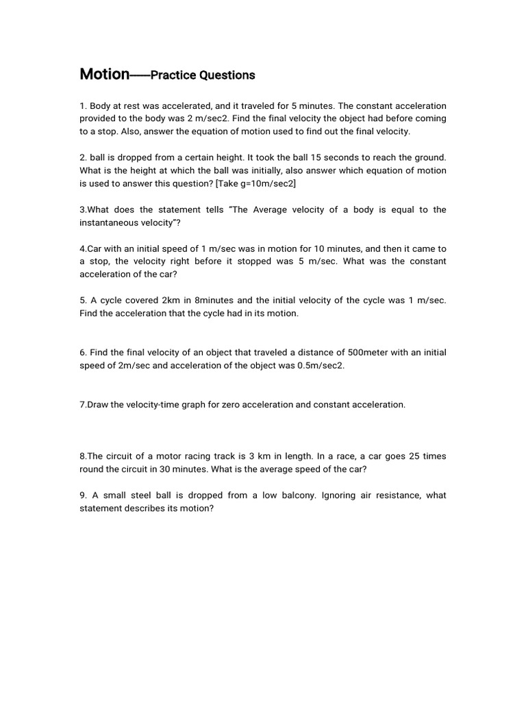 Motion Practice Questions and Solutions | PDF
