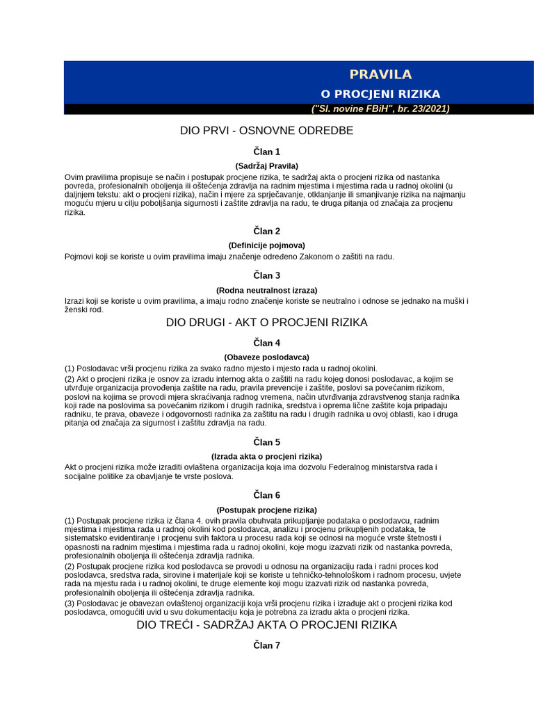 Pravila o Procjeni Rizika | PDF