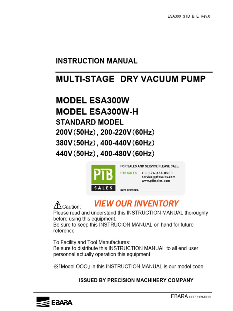 EBARA Dry Pump Esa300w | PDF | Pump | Water