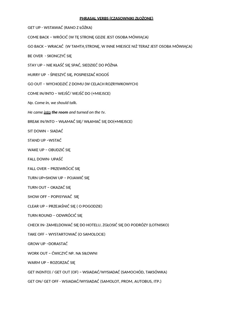 Phrasal Verbs Lista Pdf