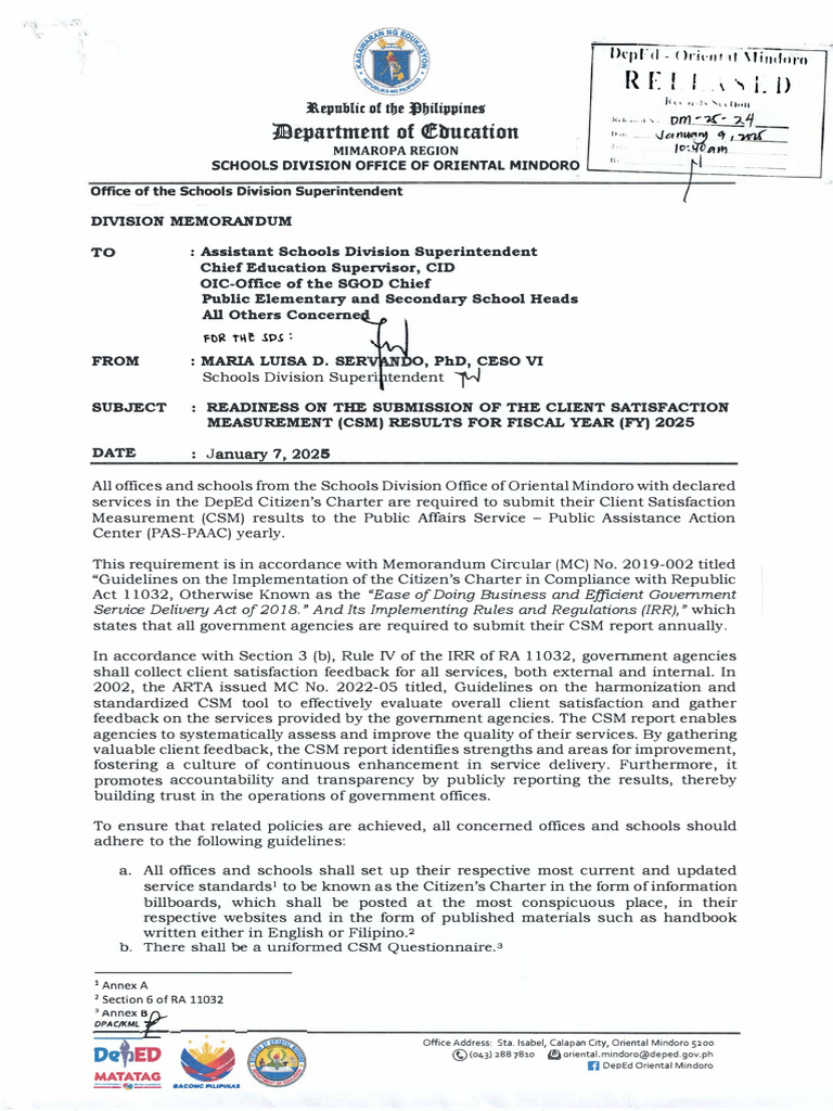 DM Readiness On The Submission of The Client Satisfaction Measurement ...