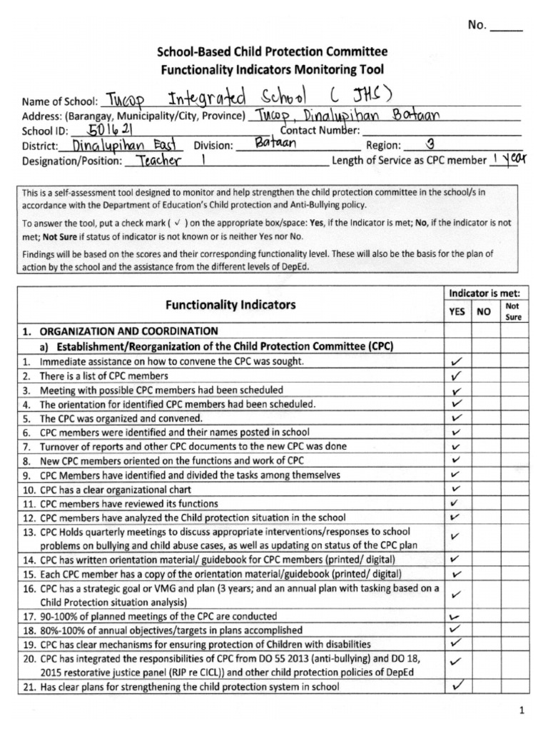 Tucop Integrated School (Junior High School) - CPP Monitoring Tool | PDF