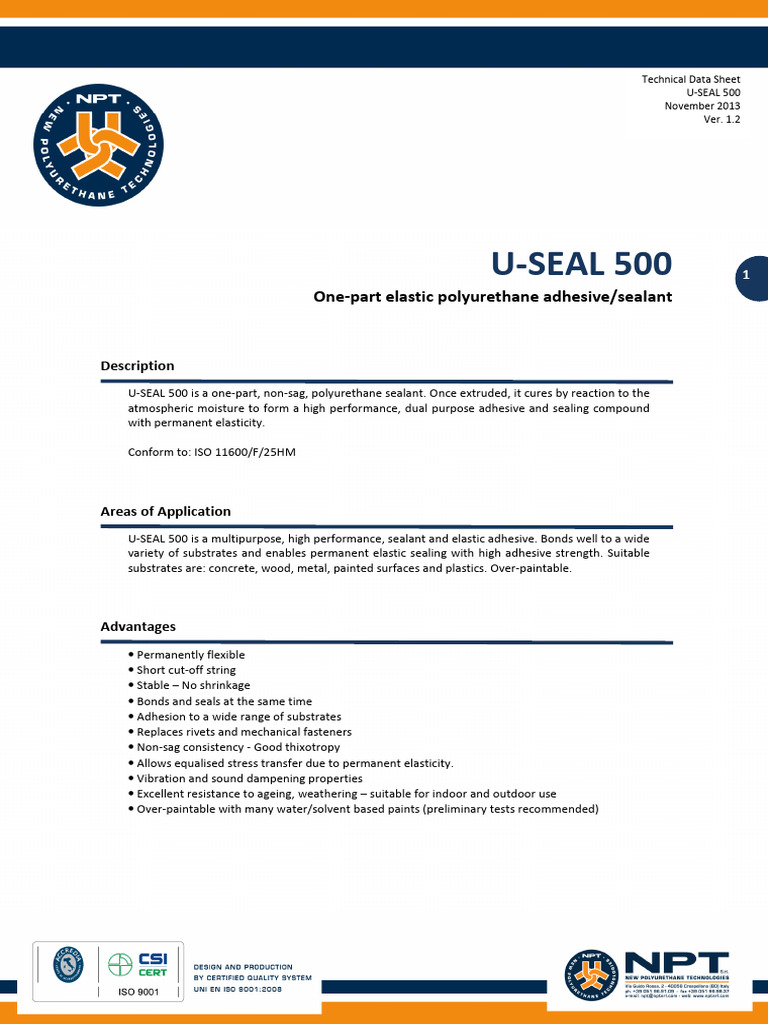 U-SEAL 500 Technical Data Sheet | PDF | Adhesive | Paint