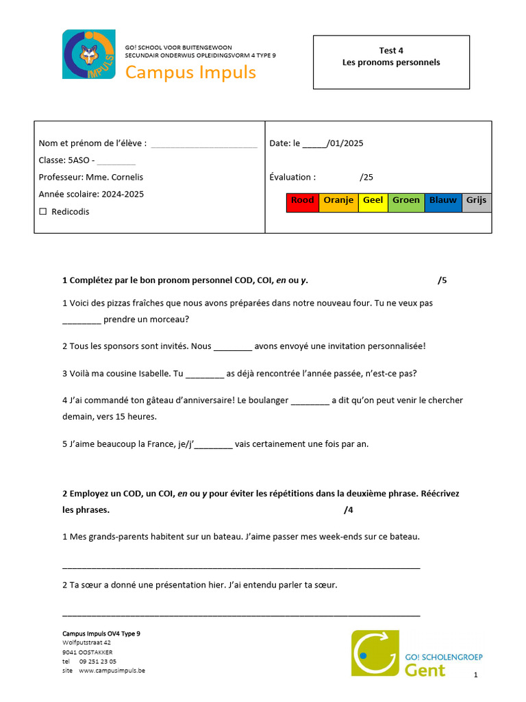 Exercices sur les pronoms personnels CE1 | PDF