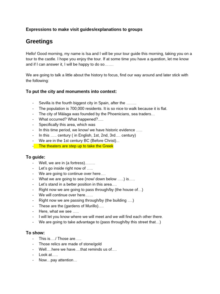 Tour Guide Expressions for Groups | PDF
