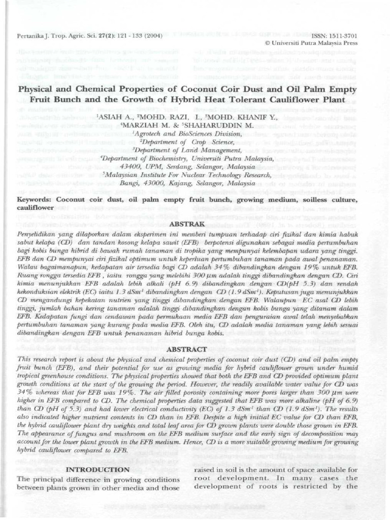 Physical and Chemical Properties of Coconut Coir Dust and Oil Palm ...