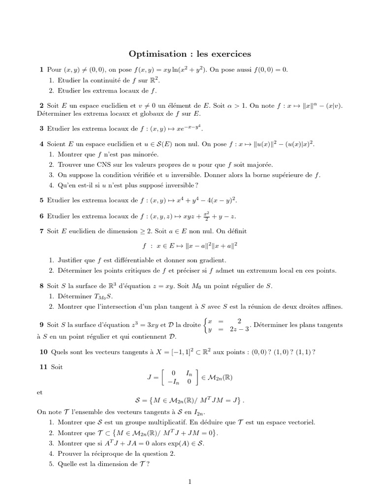 Exercices d'optimisation et continuité | PDF | Mathématiques | Analyse ...