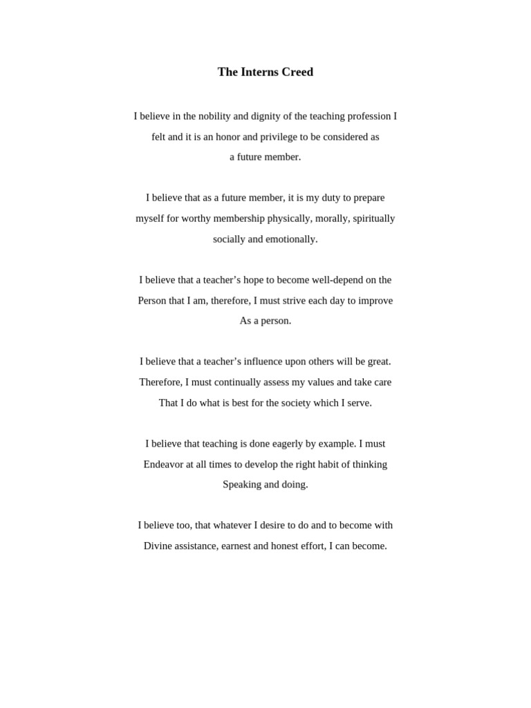 The Interns Creed for Future Teachers | PDF