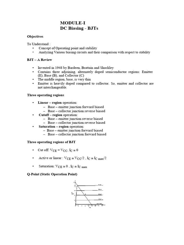 BJT DC Biasing and Operating Regions | PDF | Amplifier | Bipolar ...