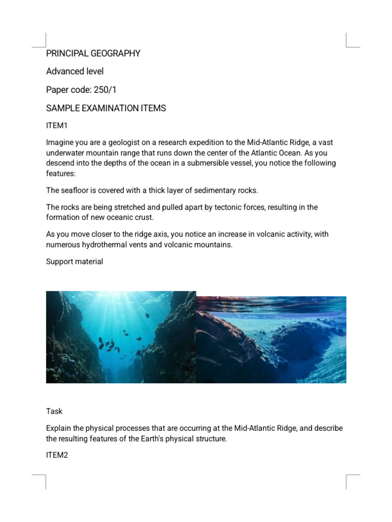 Advanced Geography Exam Sample Items | PDF | Volcano | Volcanology