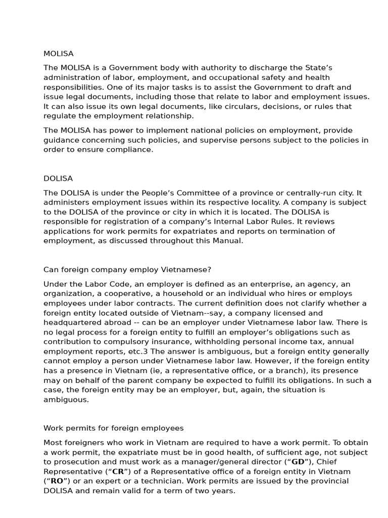 Vietnam Labor Law: MOLISA & DOLISA Overview | PDF | Employment | Overtime