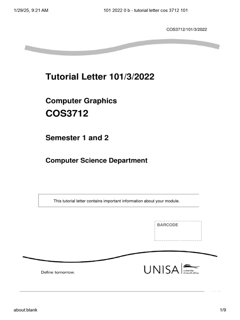 101 2022 0 B - Tutorial Letter Cos 3712 101 | PDF | Computer Graphics ...