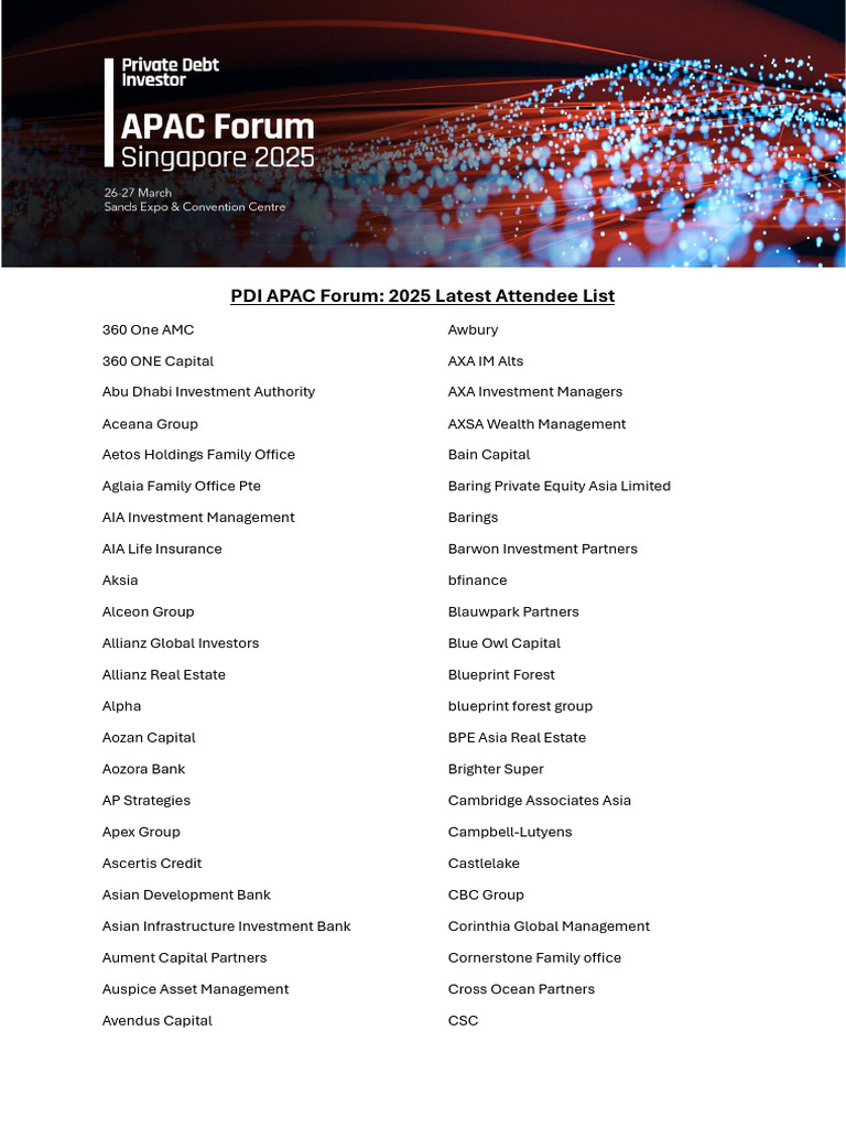 PDI APAC 2025 - Attendee List - 07.03 | PDF | Financial Services | Private  Sector