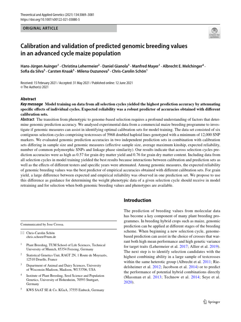 Genomic Breeding Value Calibration in Maize | PDF | Plant Breeding ...