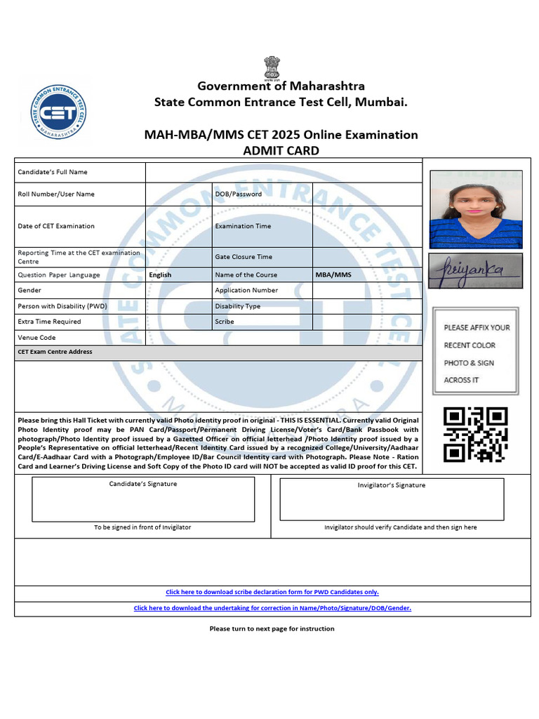 MAH-MBA/MMS CET 2025 Admit Card Guide | PDF | Biometrics | Identity ...