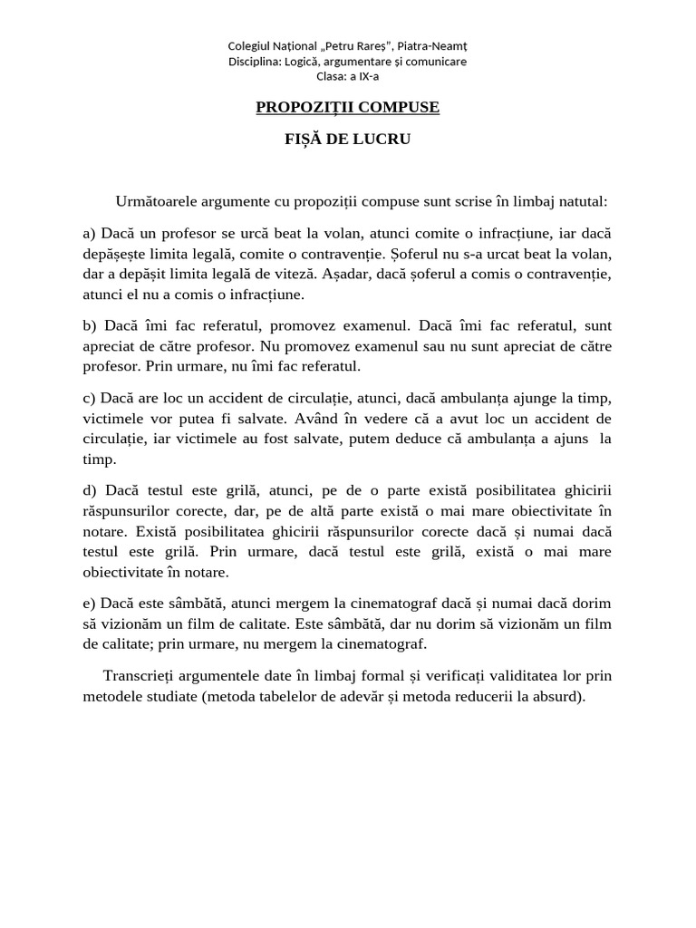 Fisa de Lucru. Propozitii Compuse | PDF