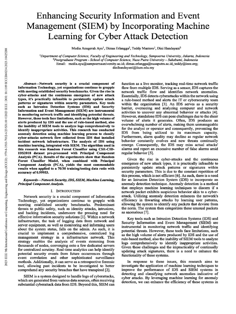 Machine Learning for SIEM Cybersecurity | PDF | Machine Learning ...