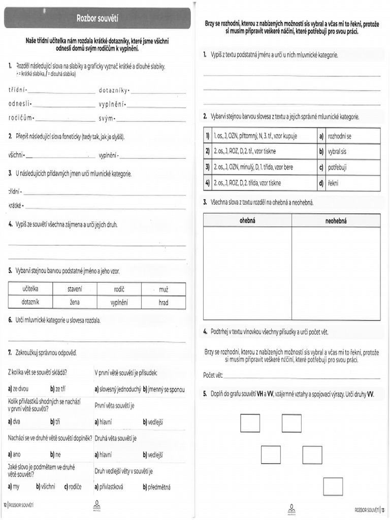 Práce S Textem - Rozbor Souvětí | PDF