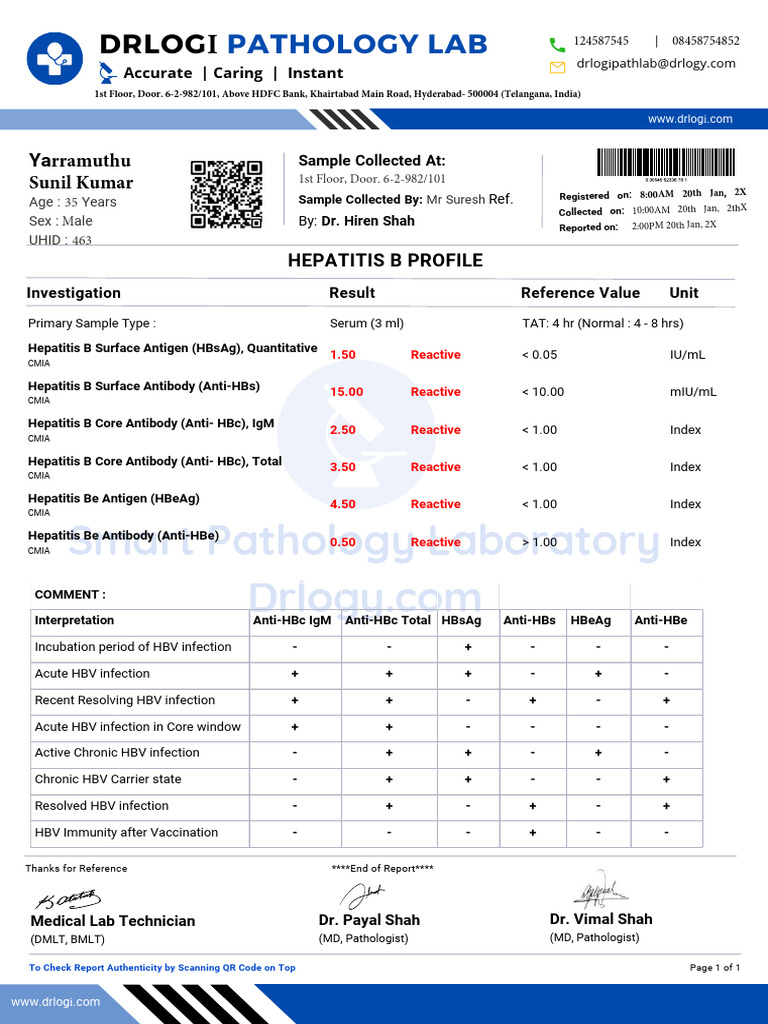 Hepatitis B Profile Positive Test - Sunil | PDF | Hepatitis B | Human ...
