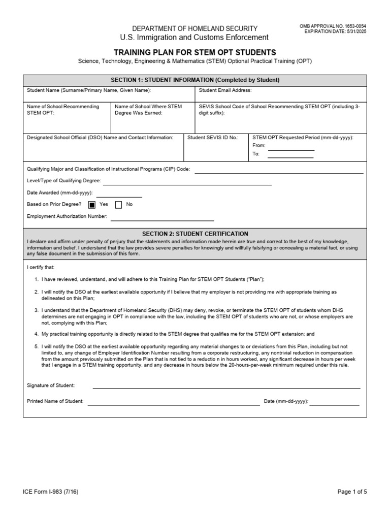 STEM OPT Training Plan for Students | PDF | Office Of Management And ...