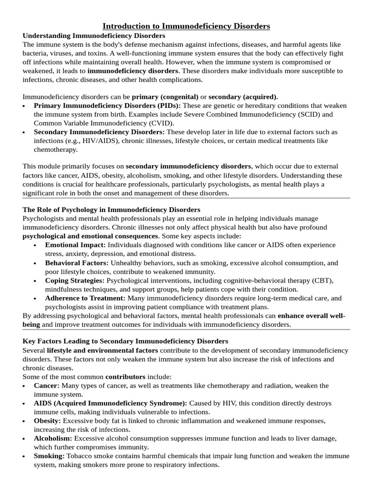 Understanding Secondary Immunodeficiency Disorders | PDF | Cancer ...