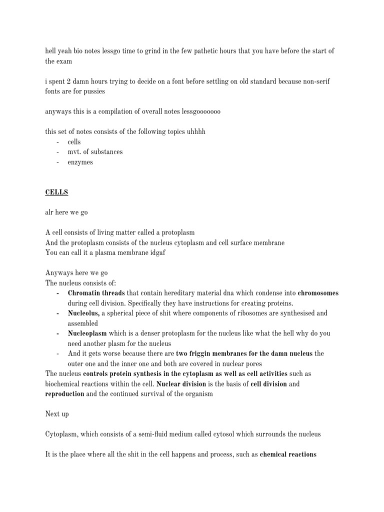 Comprehensive Cell Biology Notes | PDF | Endoplasmic Reticulum | Cell ...