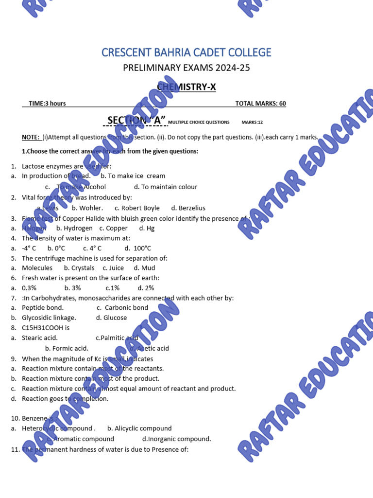 Chemistry Preliminary Exam 2024-25 | PDF | Acid | Chemical Reactions
