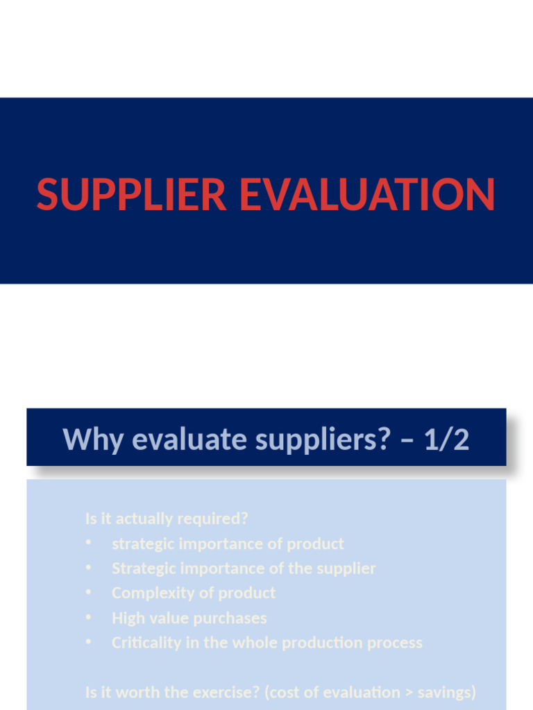 Supplier Evaluation and Selection Guide | PDF | Supply Chain | Equity ...