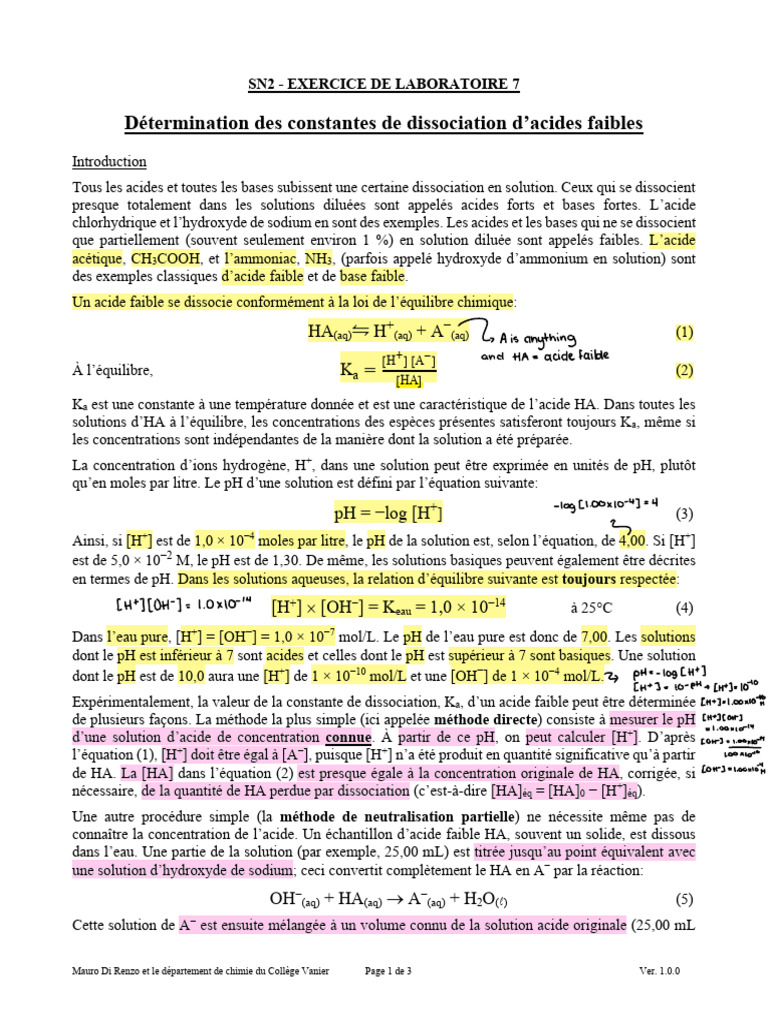 Constantes de dissociation d'acides faibles | PDF | Ph | Dissociation ...