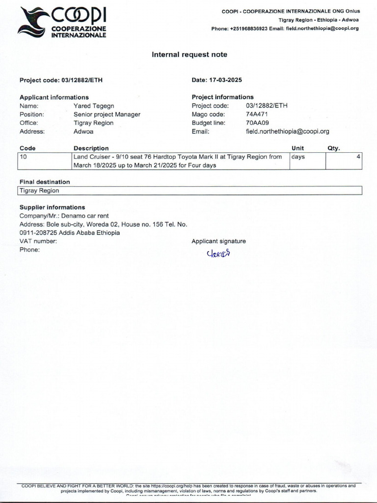Report Rental Car Amendment For Tigray | PDF