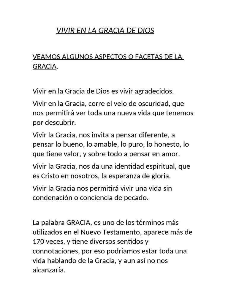 Vivir en la Gracia de Dios | PDF | Gracia divina | Cristo (título)