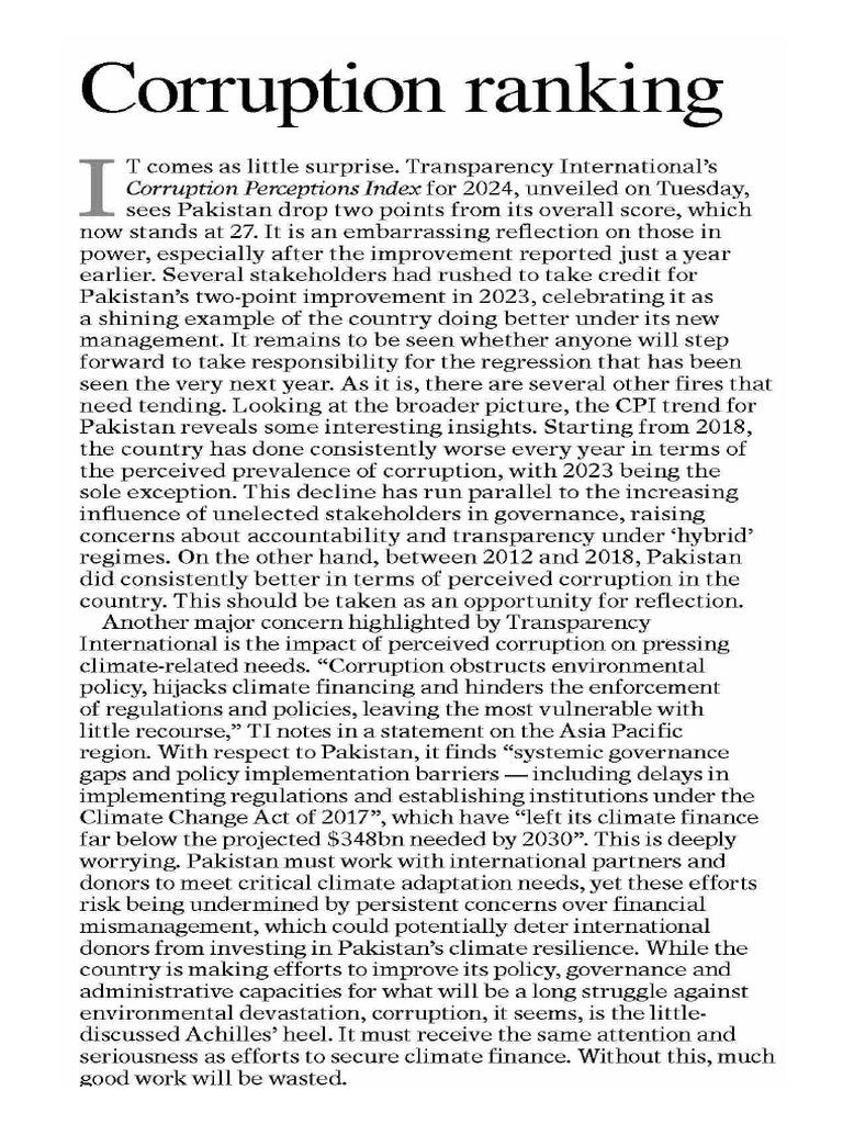 Dawn-ePaper - Feb 13, 2025 - Corruption Ranking | PDF