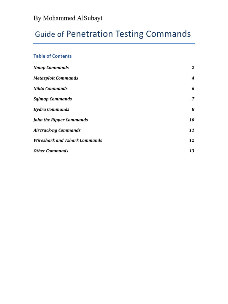 Penetration Testing Command Guide | PDF | Network Protocols | Internet
