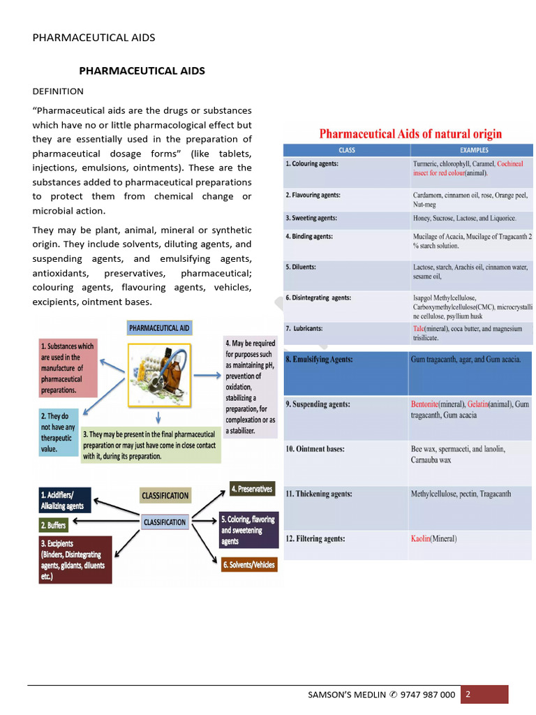 Essential Pharmaceutical Aids Overview | PDF | Sulfur Dioxide | Sodium ...