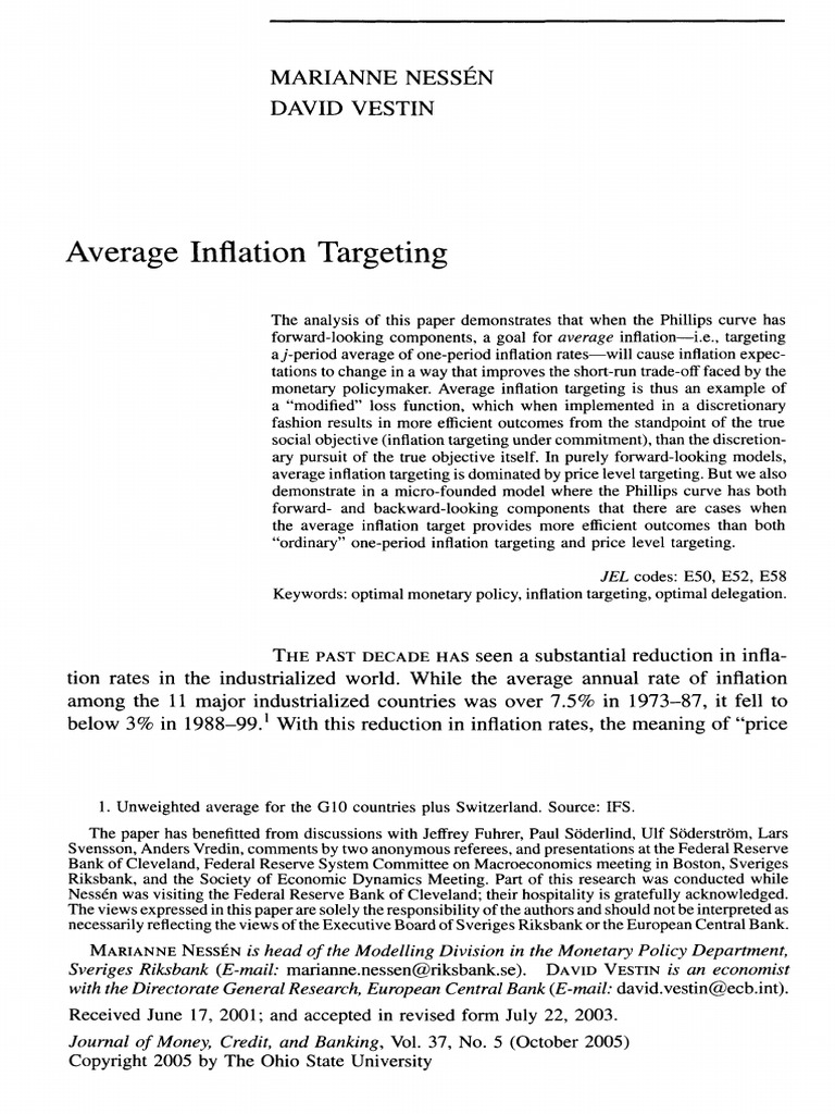 Average Inflation Targeting: This Content Downloaded From 158.109.31.4 ...