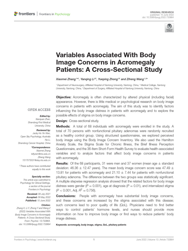 Body Image Concerns in Acromegaly Patients | PDF | Student's T Test ...