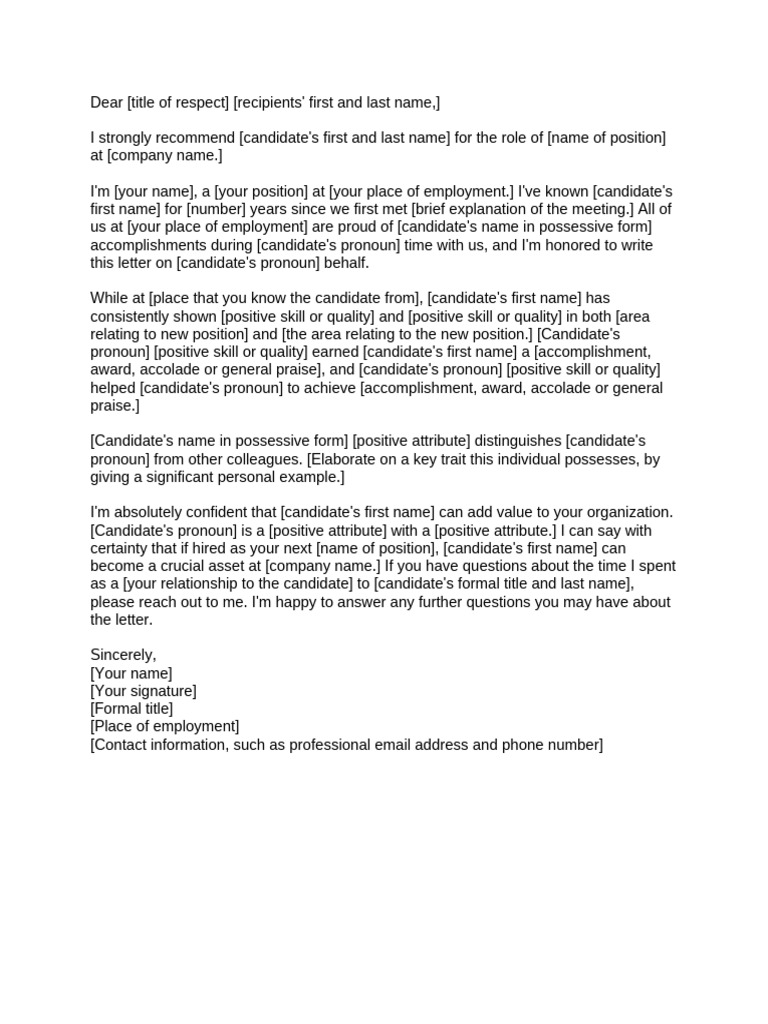 Recommendation Letter Template | PDF