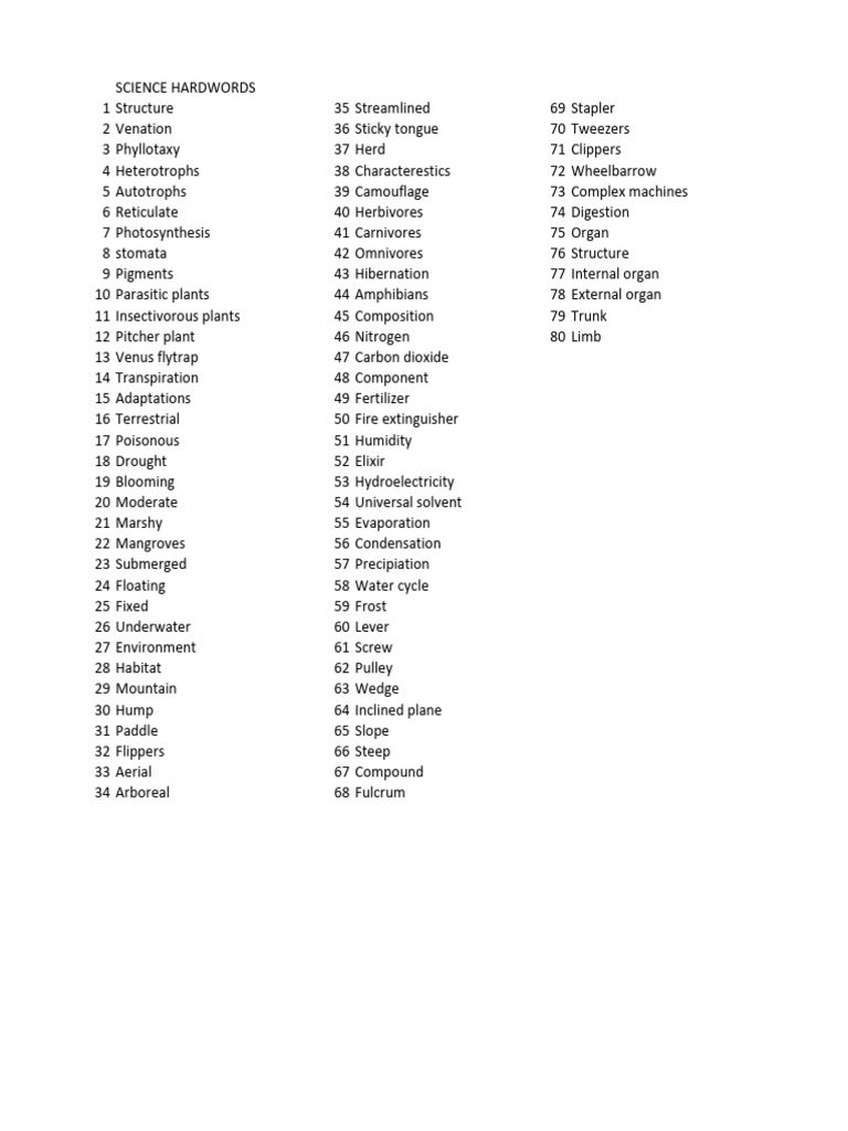 Essential Science Vocabulary List | PDF