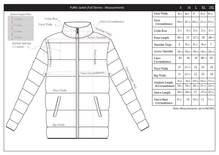 Puffer Jacket - Measurement | PDF | Clothing | Fashion