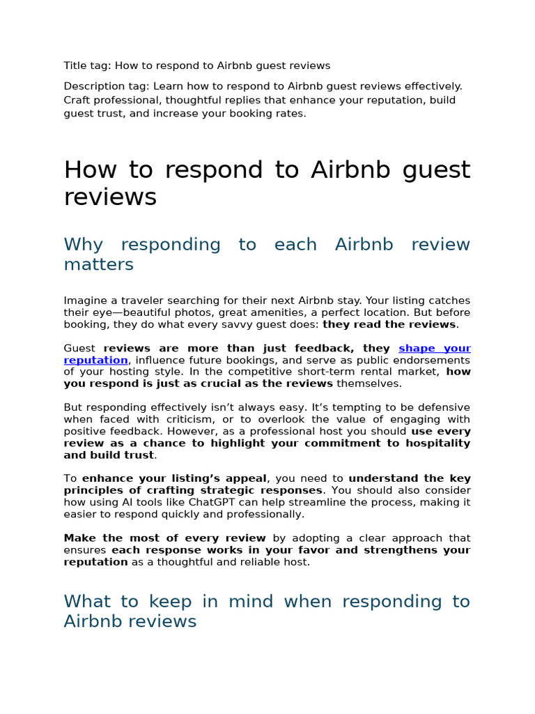 Responding to Airbnb Guest Reviews | PDF | Artificial Intelligence ...