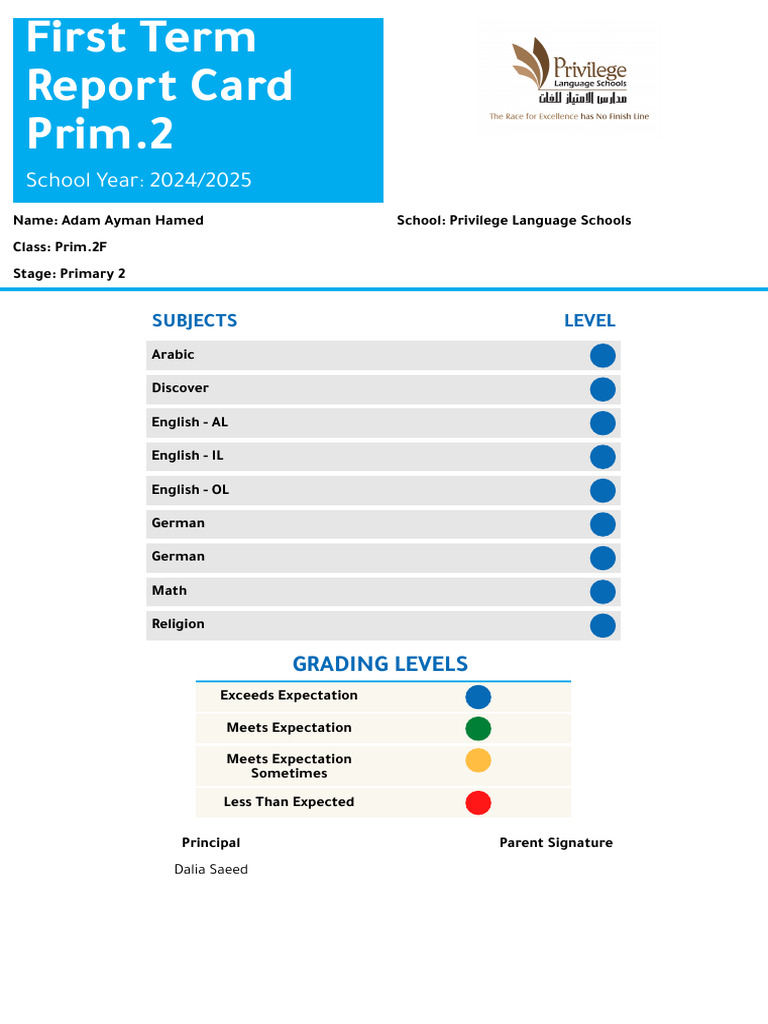 First Term Report Card Prim.2 Certificate | PDF