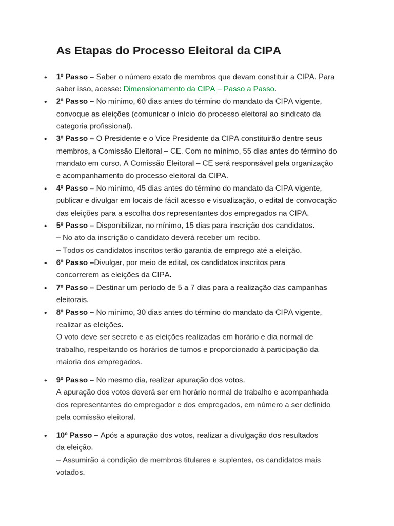 Etapas do Processo Eleitoral da CIPA | PDF | Eleições | Governo