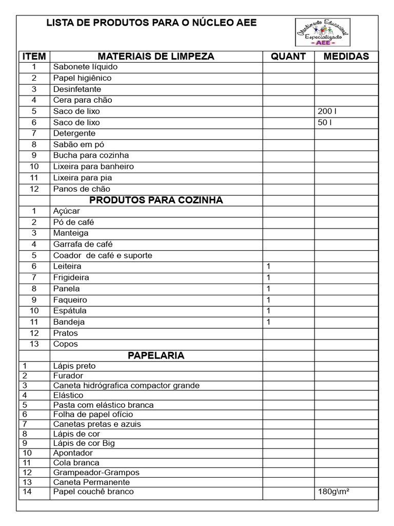 Lista de Materiais para AEE | PDF