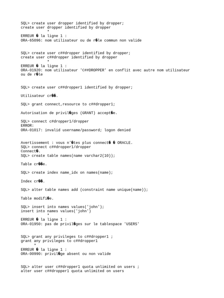 Oracle User Creation Errors and Solutions | PDF | Databases | Computer ...